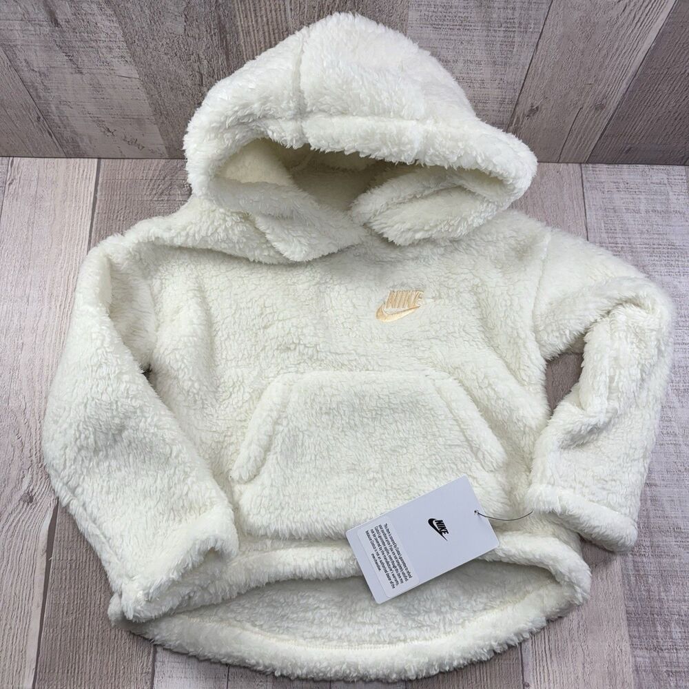 Nike Sherpa Pullover Hoodie Sweater Girls Toddler Size 2T Fuzzy Fleece White